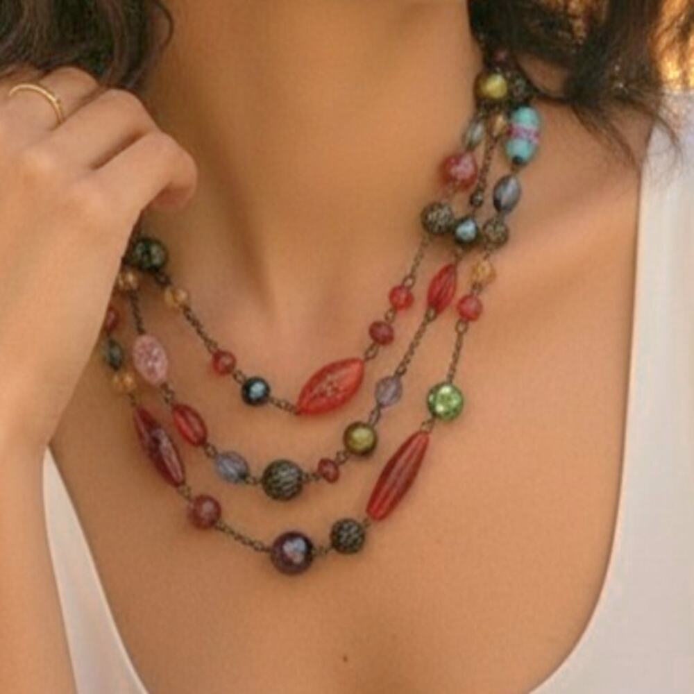 Avon Vintage Necklace Multi‑Strand Colorful Beaded Statement